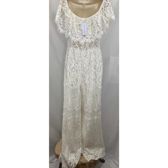 Lace Off-Shoulder One Piece Jumpsuit with Wide Legs β Size L - Picture 12 of 15